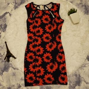 Navy blue dress with red flowers